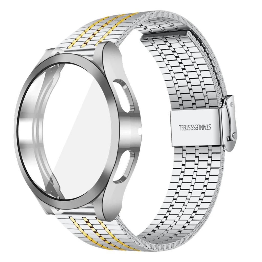 For Samsung Galaxy Watch 7 6 5 4 40mm 44mm 5pro 45mm Band+case TPU Bumper 6classic 47mm 43 Stainless Steel Strap Protector Case