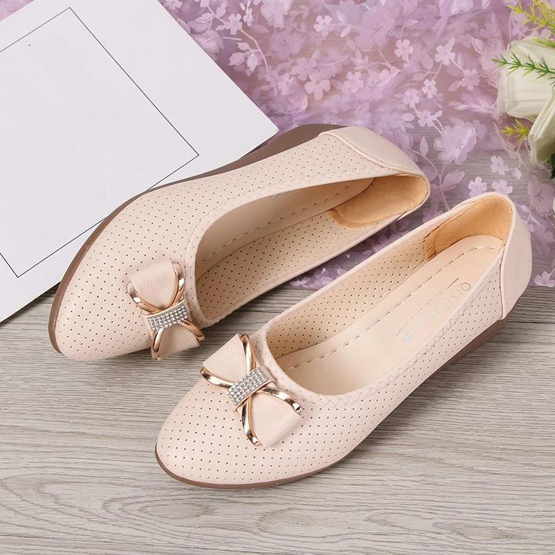 Women's Shoes with Bow Wedge Heel Ladies Pumps Medium Heels Round Toe Beau Today On Offer Korean Style Elegant Dress Vacation 39