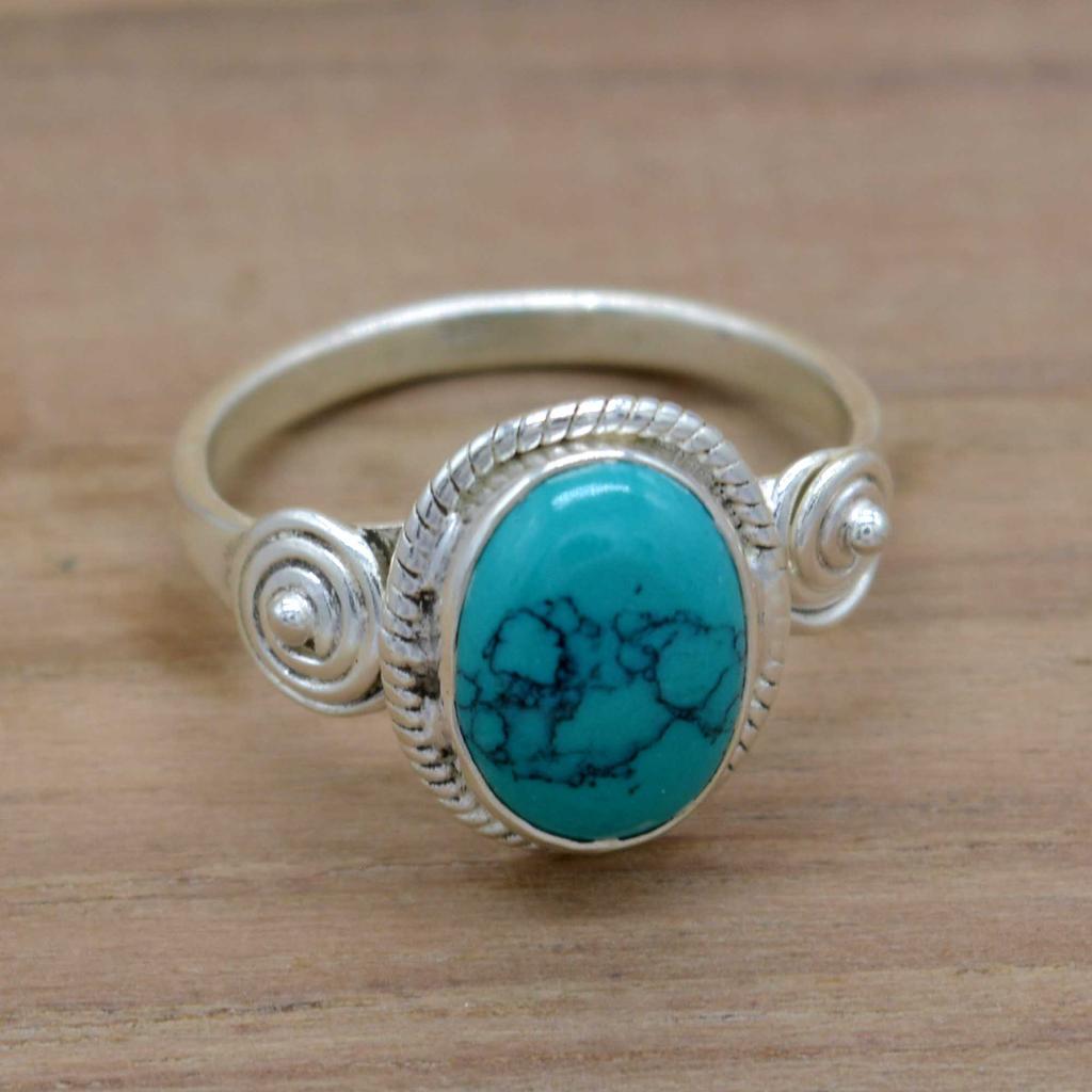 Turquoise Gemstone Silver Women Ring, Natural Crystal & Sterling Silver Handmade Aesthetic Jewelry, Valentine Day Gift For Wife