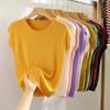 Summer Round Neck Knitted Casual Women's T-shirt Elegant Loose Ice Silk Thin Fit Solid Color Short Sleeve Tee Tops Ladies Simple Fashion T Shirt 3097