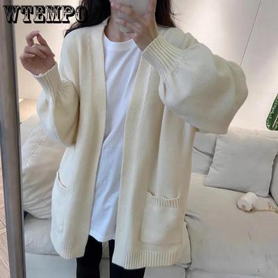 Abrigo Jersey Otoño e Invierno para Mujer Estilo Nicho Holgado y Perezoso Color Sólido Suave y Ceroso Cardigan Tejido con Engrosamiento
