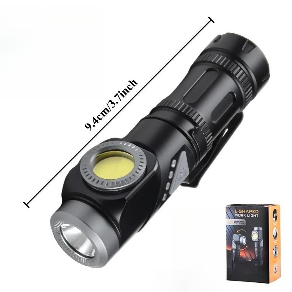 Rechargeable LED EDC Flashlight with 90° Rotate Head Pocket Torch Magnetic Base for Camping, Working, Outdoor, Hiking, Emergency