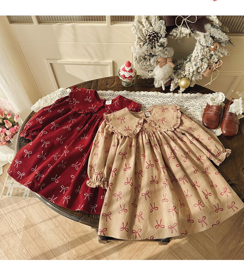 Koreanischer Stil Langarm Spitzen-Prinzessinnenkleid für Mädchen - Herbst 2026 Kollektion, Reine Baumwolle