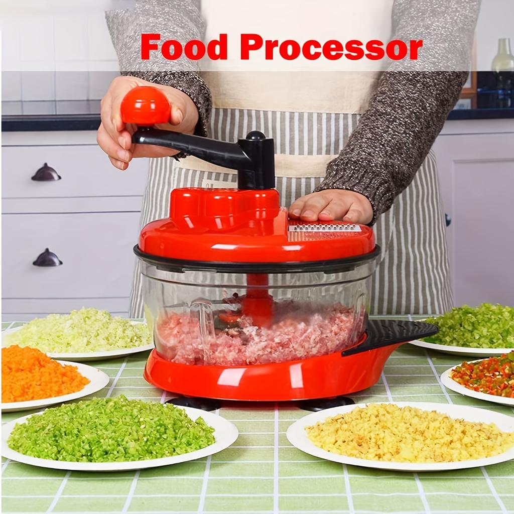 1pc Multi-Functional Manual Food Processor, Hand-powered Crank Chopper, Gralic Crusher, Mincer Blender with Clear Container for Vegetables Meat Fruits