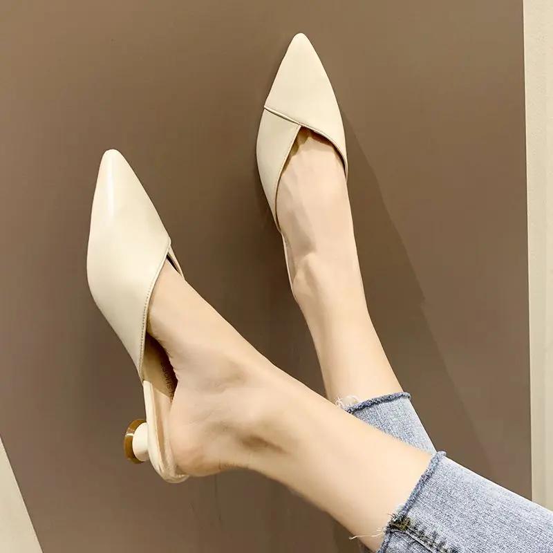 Fashion Shoes Mules Low Heel Blue Leather Slides Women's Slippers and Ladies Sandals Outside Pointed Toe I Vip Chic Elegant Small Size G