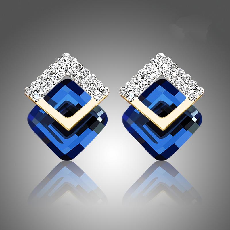

Роскошные квадратные серьги со стразами, австрийские серьги-клипсы из австрийского хрусталя, не требующие пирсинга, для женщин, эффектные серьги-каффы, свадебные украшения синий
