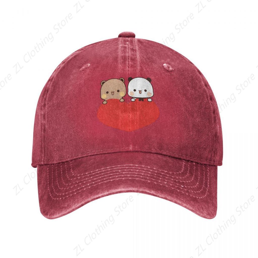 Retro Peach And Goma Bears LOVE Baseball Cap Unisex Distressed Denim Washed Sun Cap DuDu Bear BuBu Panda Outdoor Adjustable Hats