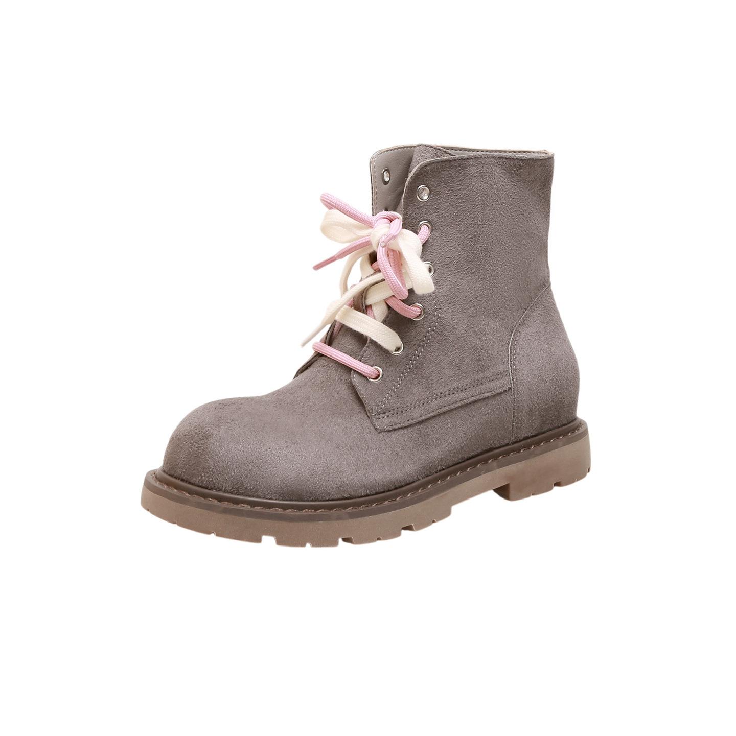 

Cowhide version, height increased by 4cm~ fashionable large round head contrasting color pair of shoelaces, genuine leather short boots Martin boots 40