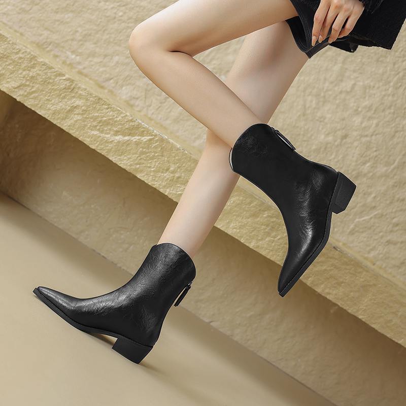 Krazing Pot Cow Split Skin Autumn Winter Shoes Wool Chunky Heels Size 43 Size 42 Pointed Toe Gradient Color Zip Fur Ankle Boots