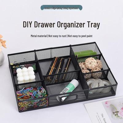 Iron Mesh DIY Stationery Organizer Tray - Multi-functional Desktop Storage Box