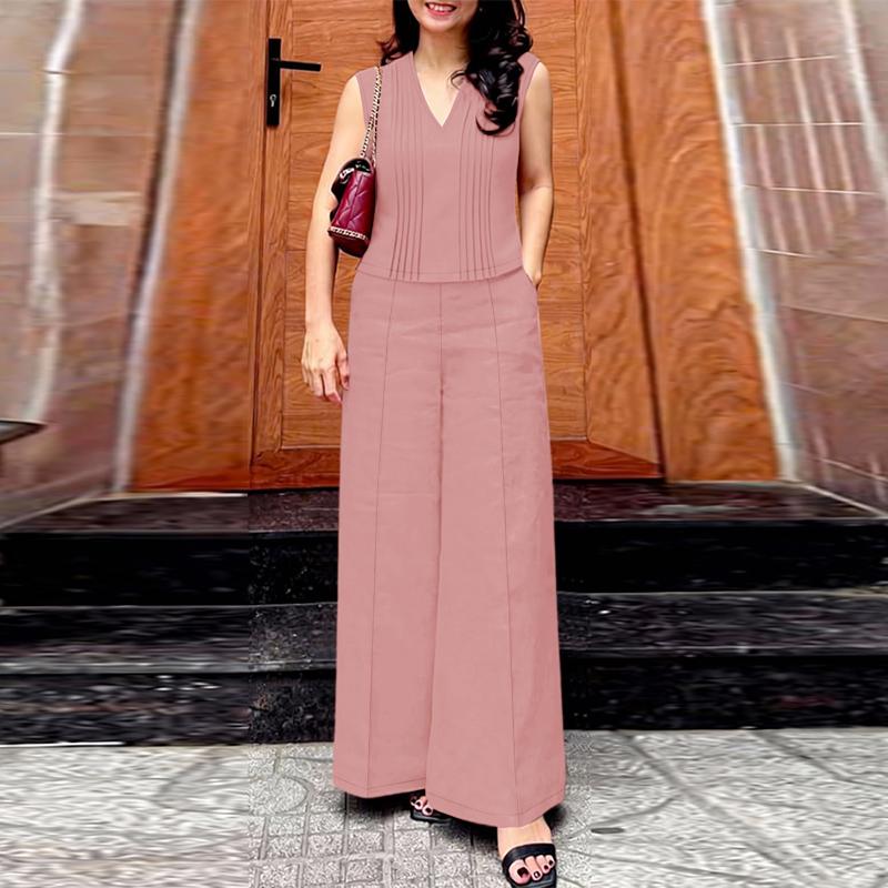 

ZANZEA Women Sleeveless Vest and Long Pants Summer Two Piece Suit Sets S розовый