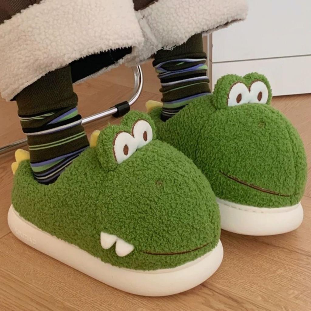 Fashion Cute Crocodiles Single Band Winter New Women Slipper Soft Heel Platform Fur Warm Indoor Comfortable Home Fluffy Home Slippers