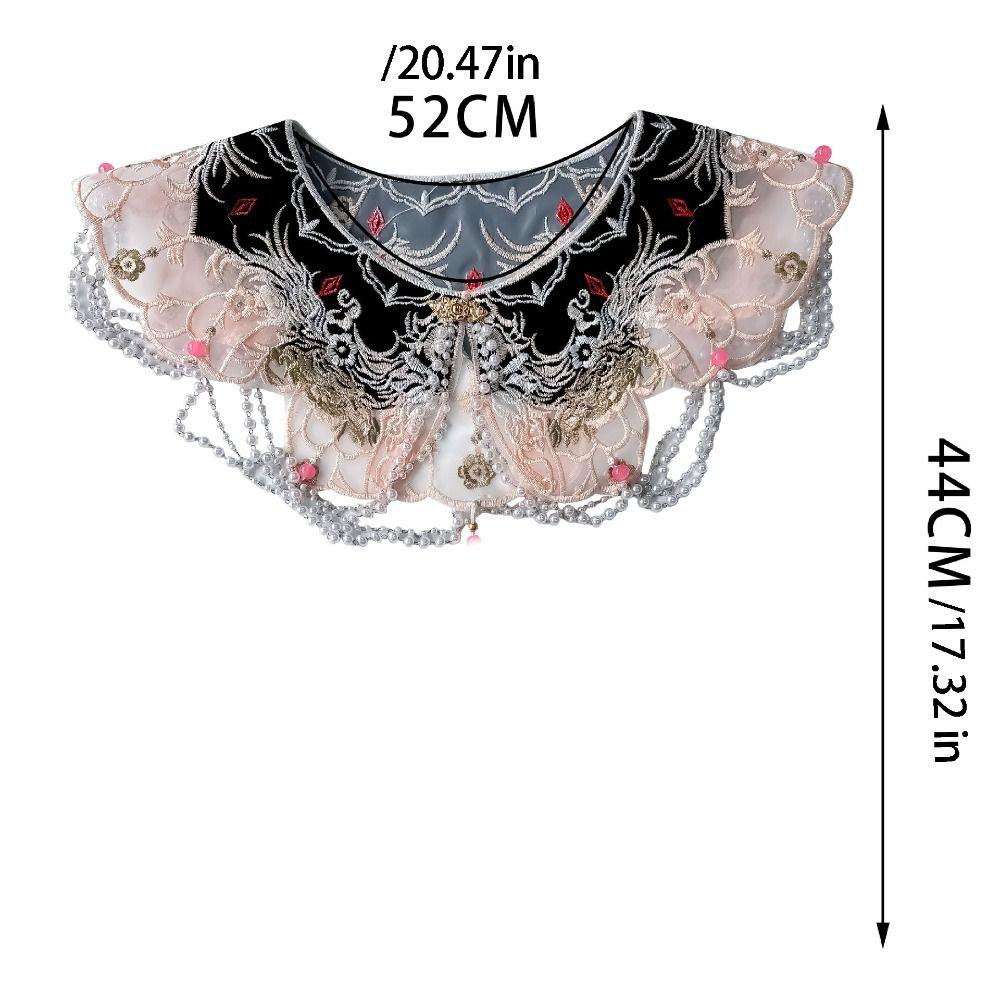 Chinese Style Hanfu Collar Pearl Embroidery Design Embroidered Shawl Floral Pattern Tassels Detachable False Collar