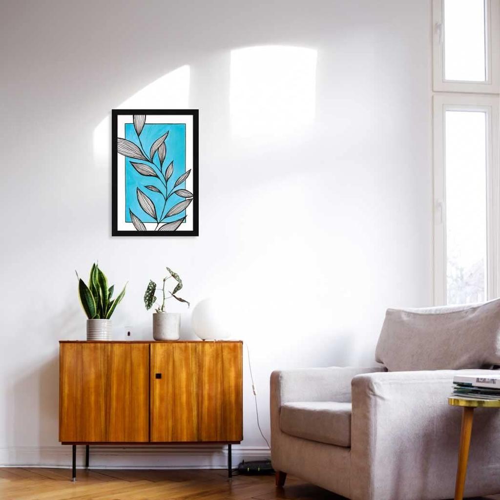 Paper Flower Vase Framed Wall Art Painting, wall decor for living room, Multicolor, Floral, 12.5 X 18.5 inches (Blue-Flower-Acrylic)