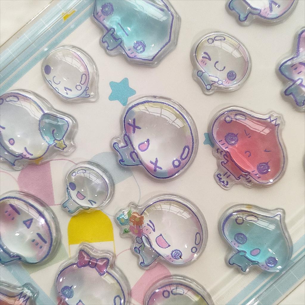 Kawaii kapka vody bublinka 3D reliéfní pryskyřičné samolepky - DIY samolepky na pouzdro telefonu fotoaparát hrnek notebook estetické dívčí narozeninový dárek