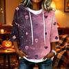 Women's Halloween Printed Hoodie Loose Fit Three-Quarter Sleeve Casual Top