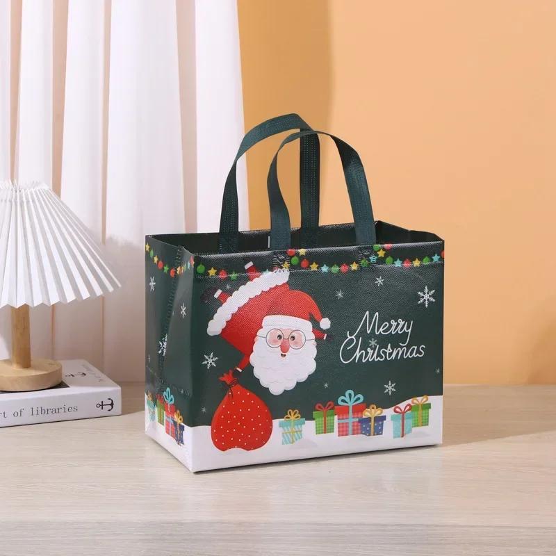 2025 New in Christmas Gift Bags Cartoon Cute Santa Elk Snowman Printing Non Woven Handbag Hot Pressing Wholesale Party Supplies