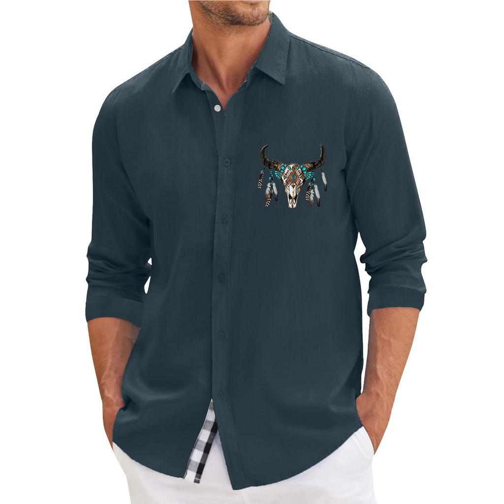 Men's Spring Casual Loose Printed Long Sleeved Shirt Men's Shirt