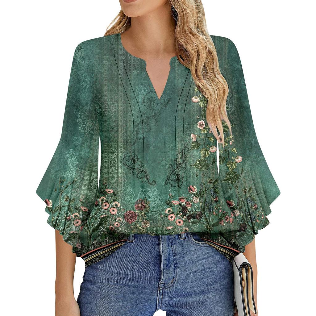 Womens Flowy Tunic Tops Short Sleeve Shirts Round Neck Ladies Blouses Summer Fashon