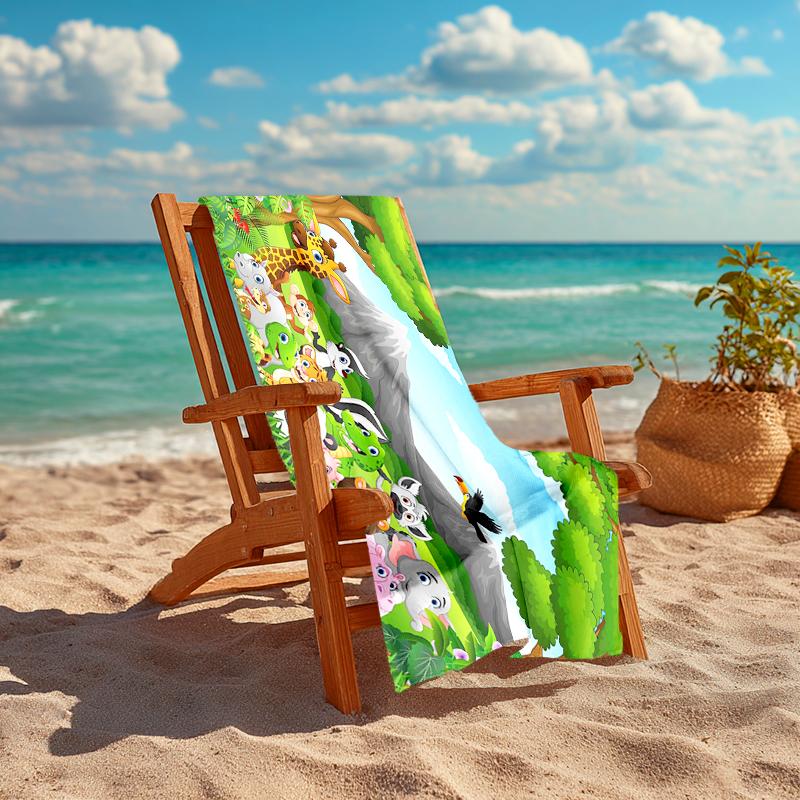 1Pc Jungle Animal Beach Towel, Quick Dry, Multi-Use for Beach Pool Gym Yoga Home Travel, Christmas, Halloween, Xmas Gift M928358