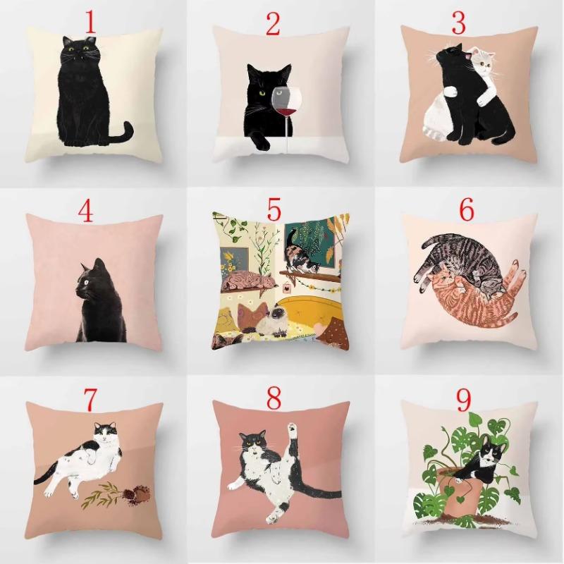 Cat Is Leisure Life Square Pillowcase, Used For Home Decoration, Car Sofa Cushion Cover45Cm*45Cm