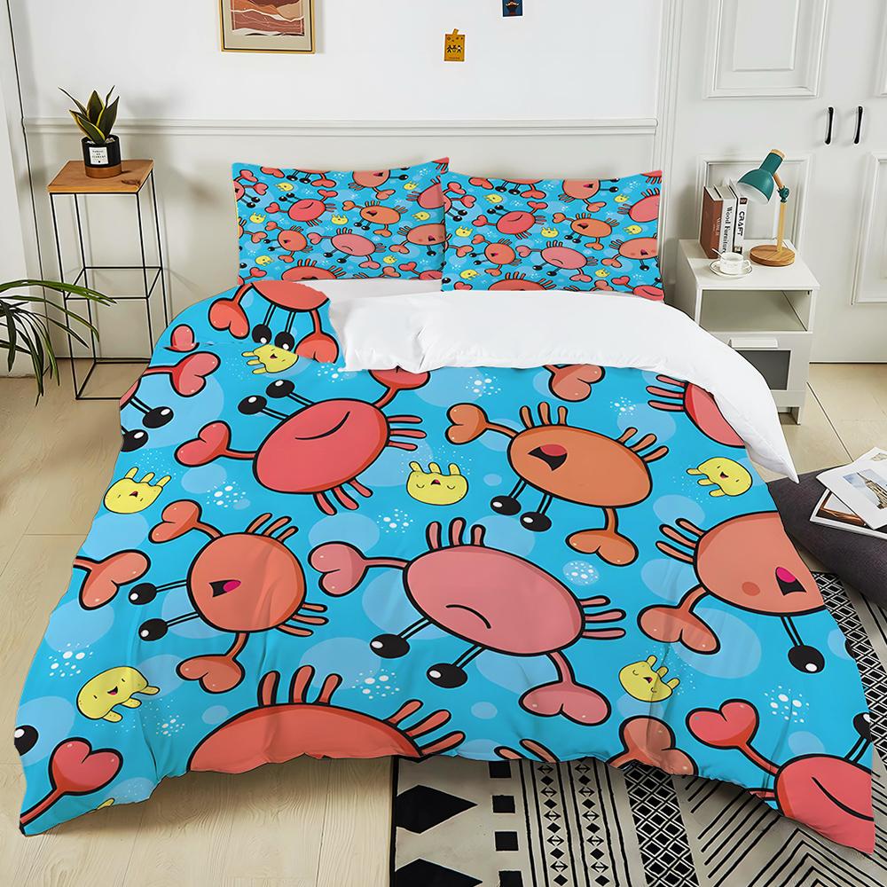 Cartoon Crabs And Smiling Faces Background Print Bedding Set 1Duvet Cover 2 Pillowcases For Adult Children Luxury Gift Full Size