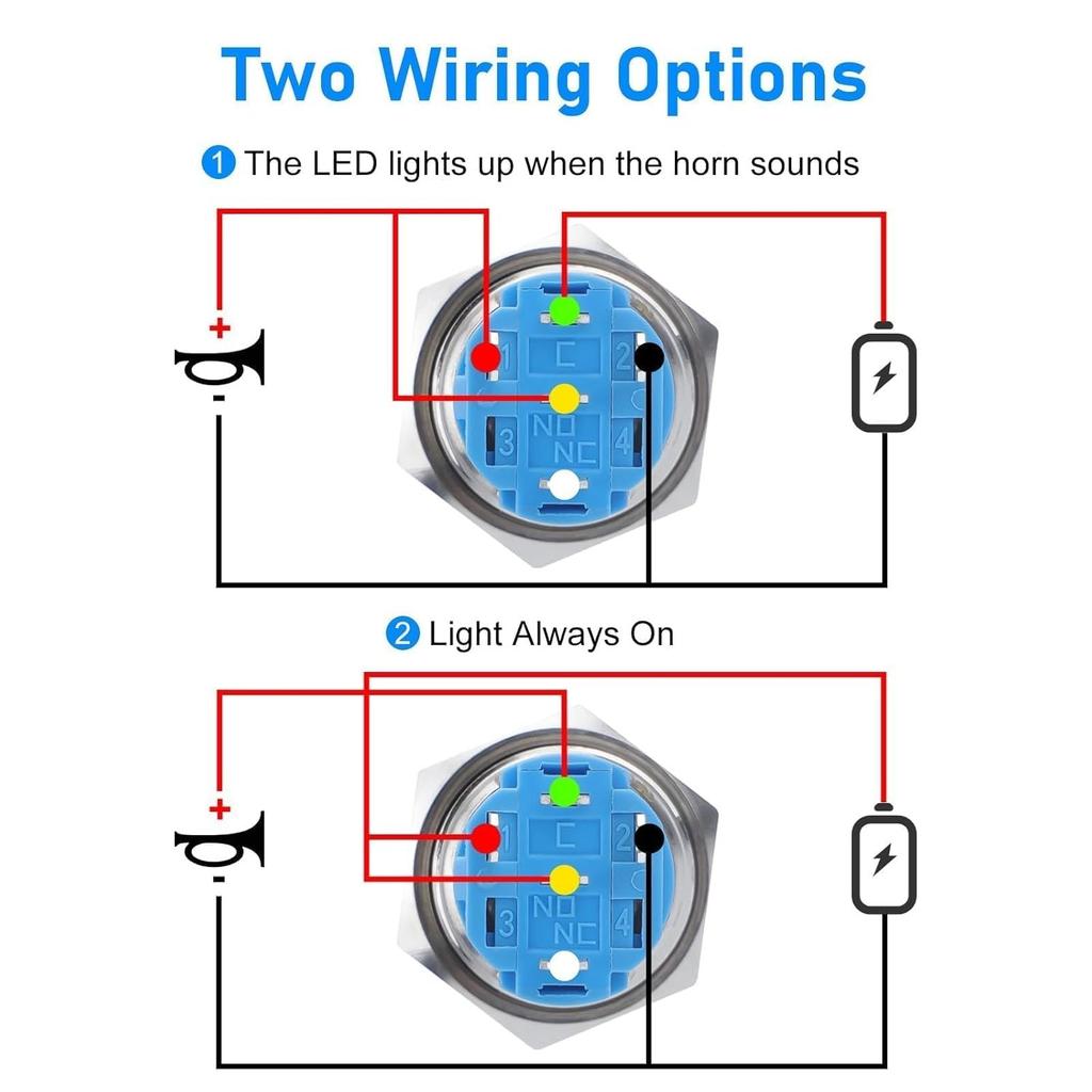 2Pcs Horn Button Switch, 16MM Momentary Push Button Switch LED Metal Horn Speaker for 12V Marine Boat Auto, Blue