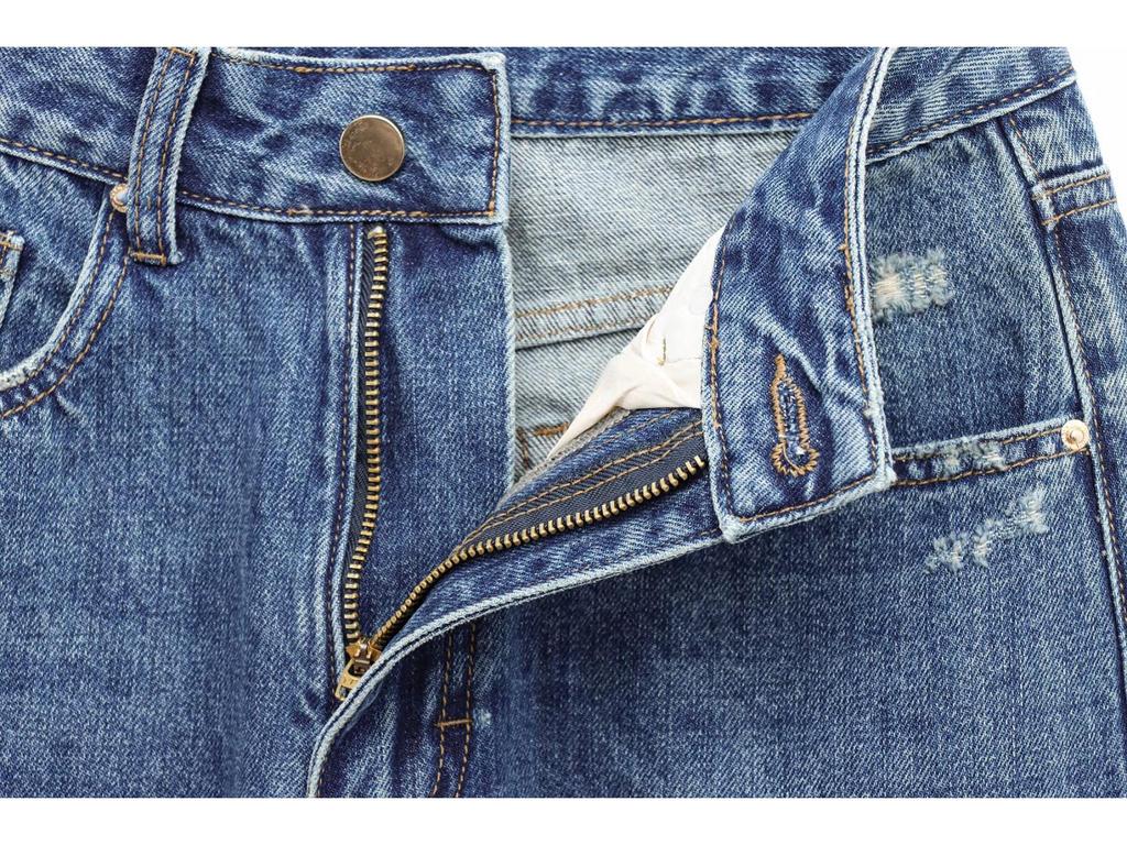 2025 Spring Women's High-Waist Ripped Denim Jeans: European & American Style