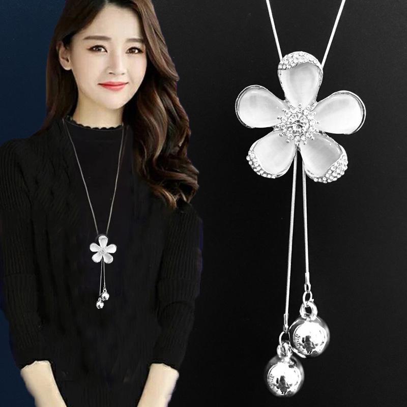 Korean-Style Long Necklace: Elegant Sweater Chain with Tassel Pendant for Women - Perfect for Autumn & Winter