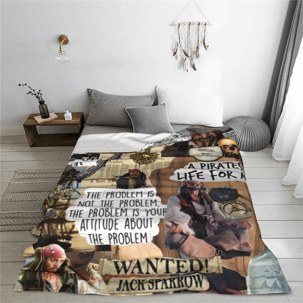 Coperte in pile Pirati dei Caraibi Jack Sparrow Collage per Divano Camera da Letto Morbida Portatile da Esterno