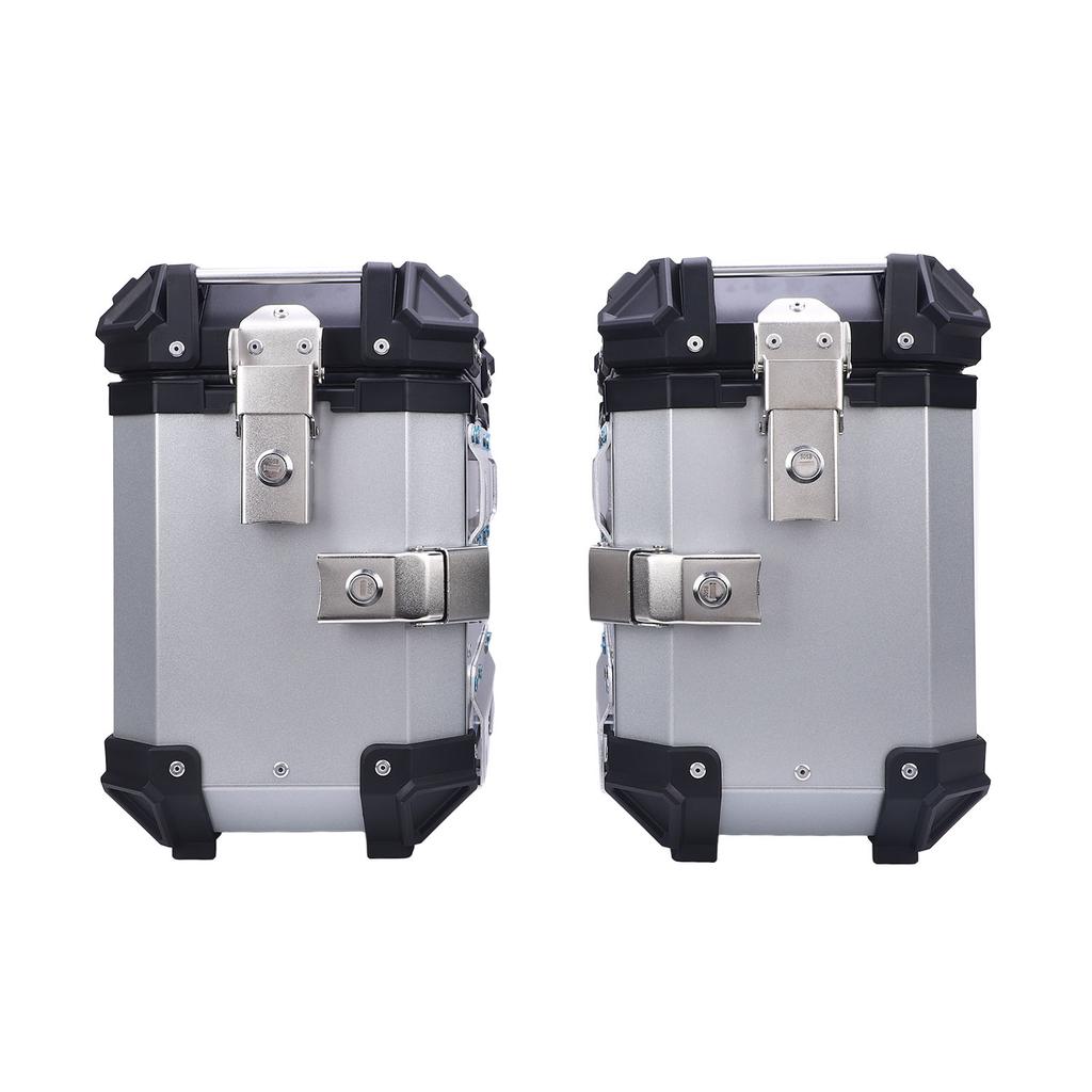 Motorcycle Side Case Universal Fit Aluminum Alloy 28L Left Right Hard Saddlebag Box with Support Rack Lock Handle for