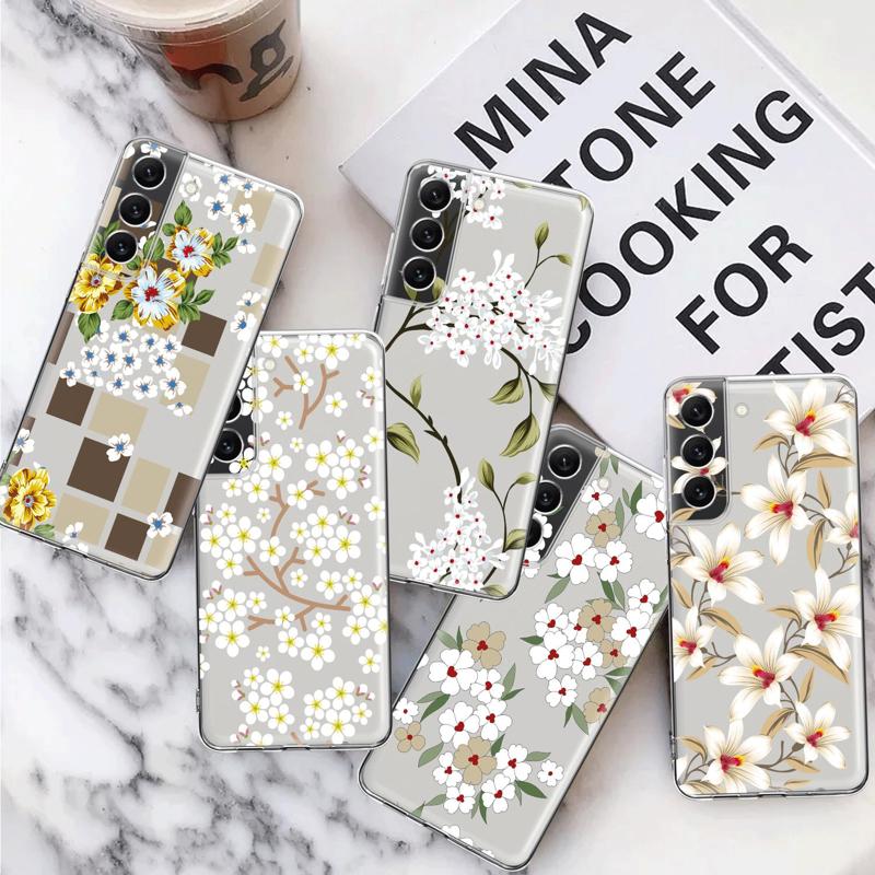 White Flower Floral Clear Case For Samsung Galaxy S23 S22 S21 S20 Fe Ultra S10 S9 S8 Plus 10e S10lite Note 10plus 20ultra