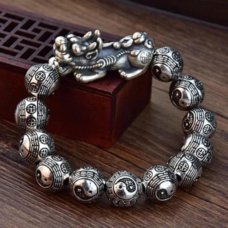 Solid Bracelet to Attract Money, Lion, Pixiu, Bagua Beads, Boys and Girls Couple Jewelry