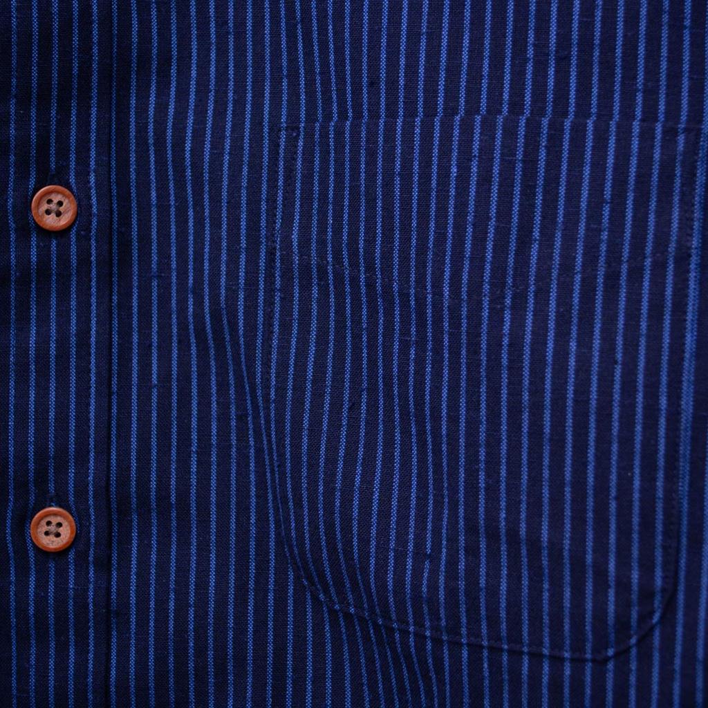 Watanosato Long Sleeve Dobby Made in Kurume Thin Stripes Button-Down Shirt, Weave, Japan, (Size L/Color Navy)