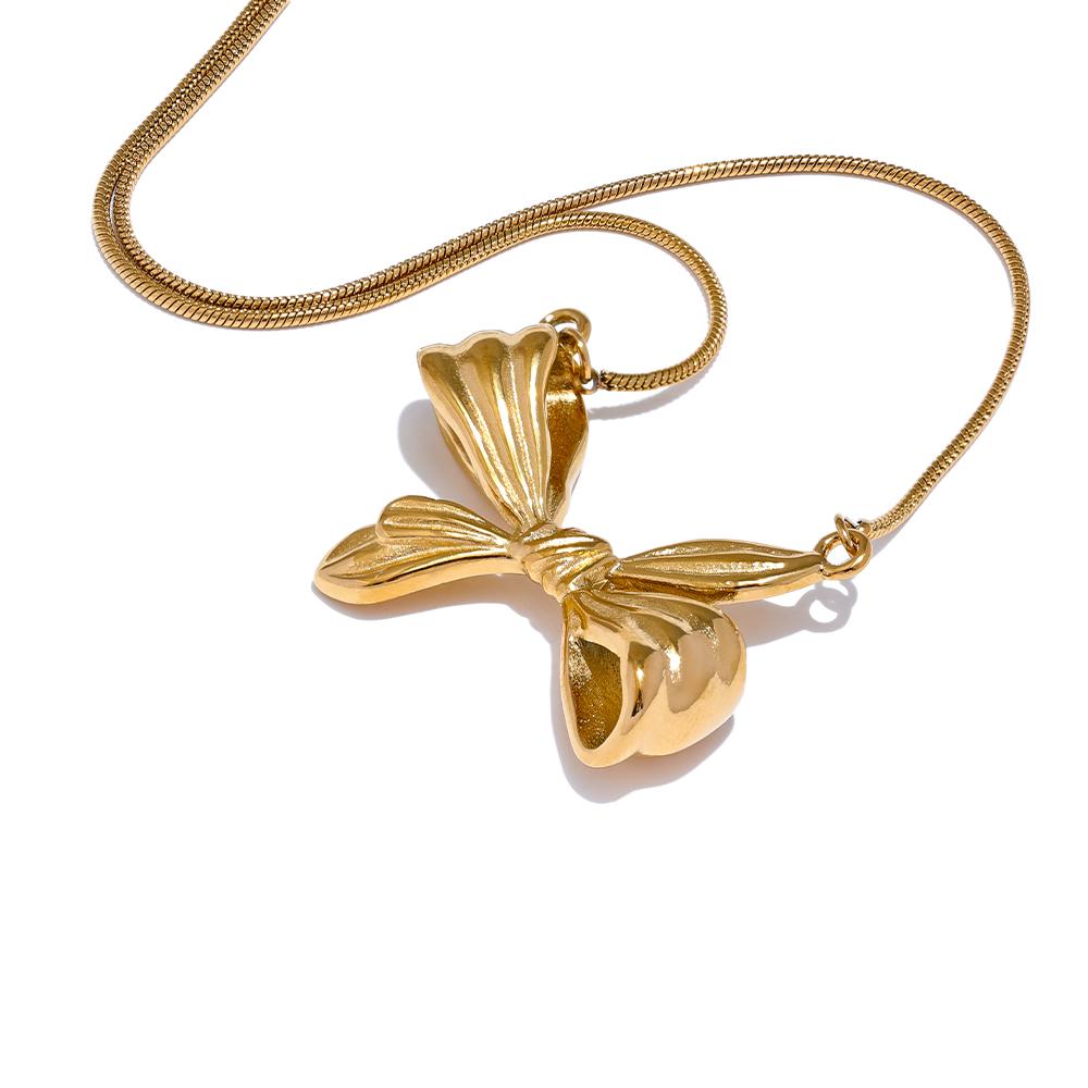 

Yhpup Popular Big Metal Bow knot Pendant Long Necklace Gold Color 18K PVD Plated Stainless Steel Fashion Jewelry Wholesale
