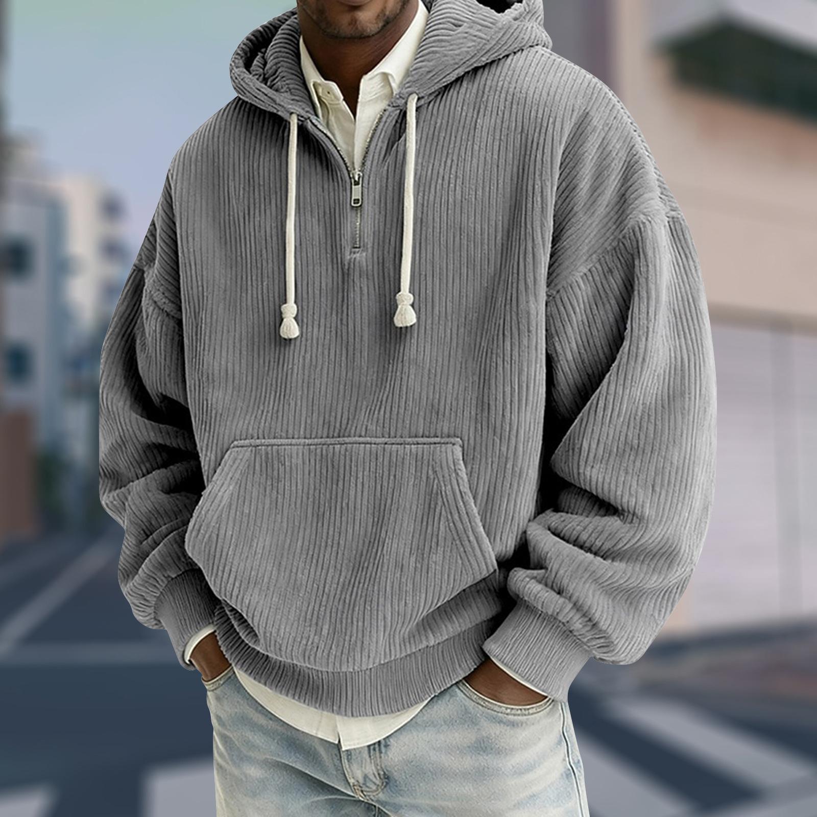 

Мужской пуловер с капюшоном на молнии до середины, со шнурком, повседневный спортивный свитшот XXXL