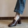 Loafers Women's Skirt Thick Heel High Heels British Style Small Leather Shoes Comfortable Temperament Square Head New Black Single Shoes