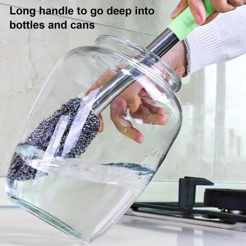Xiaomi Stainless Steel Pot Brush with Long Handle, Steel Wire Ball Brush and Long Rod Cleaning Brush Dish Brush Kitchen Cleaning Tools