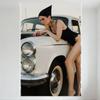 Sexy Woman Sleeveless Bodysuit Tattoo Vintage White Car Military Hat Retro Metal Tin Sign for Bar Pub Home Wall Decor