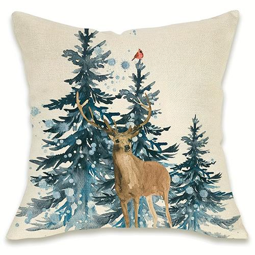 Christmas Decoration Pillowcase New Year Gift Winter Elk Bear Christmas Tree Pattern Home Decoration Sofa Cushion Cover