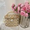 Handwoven Hollow Clutch Bag With Rhinestone Pearl Embellishment Mini Hard Shell Evening Purse Formal Events