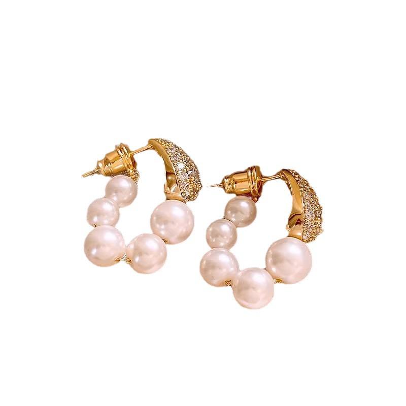 Copper Zircon Pearl Tiger's Eye Back-Hanging Earrings - Light Luxury Design for Autumn/Winter