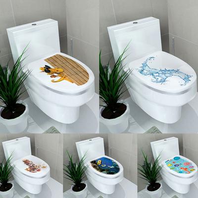 Adesivo per sgabello da toilette impermeabile con lettera oceanica trasparente con cartoni animati d'acqua