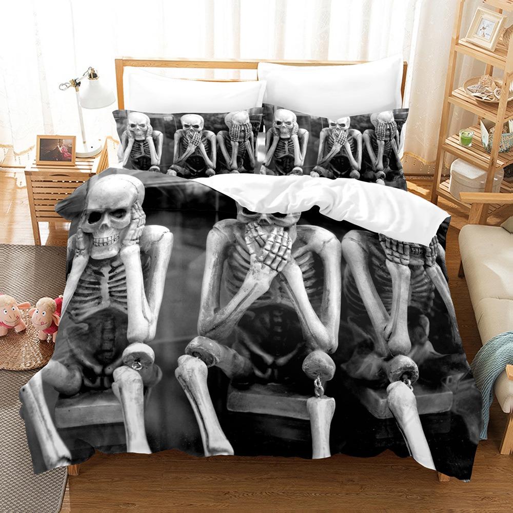 Halloween Bedding Comforter Set 3 Piece Skull 3D Digital Printed Comforter Set Ghost Bedding Set Kids Bedroom Decorations