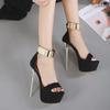 2024 Sexy Women's European & American Stiletto Platform Sandals with One-Word Buckle - High Heels for Nightclubs & Catwalks