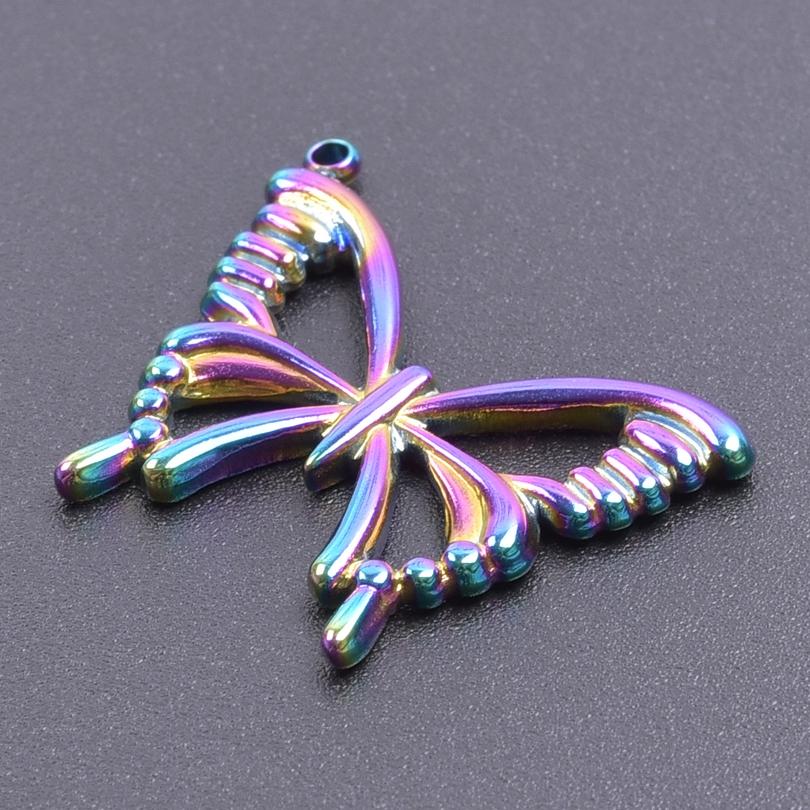 Fashion Rainbow Color Stainless Steel Butterfly Charms For Jewelry Making Supplies Animal Pendant Charm Bee Wolf Insect Findings
