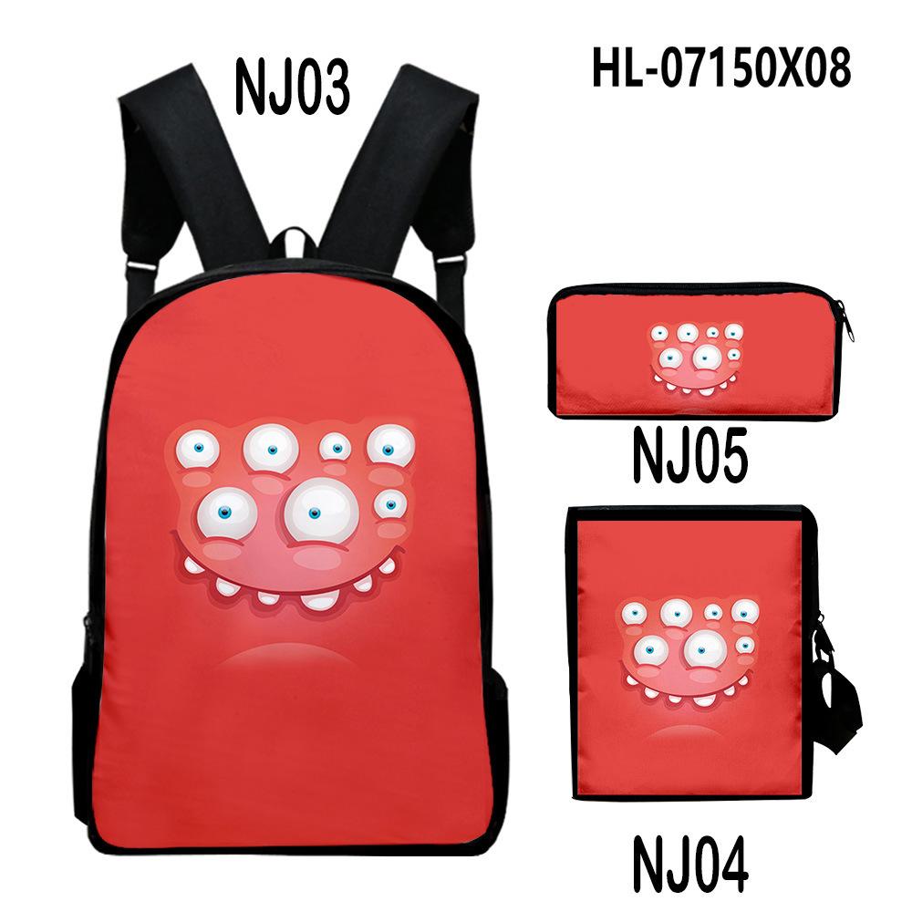 Novelty Classic Monster Face 3D Print 3pcs/Set pupil School Bags Laptop Daypack Backpack Inclined shoulder bag Pencil Case