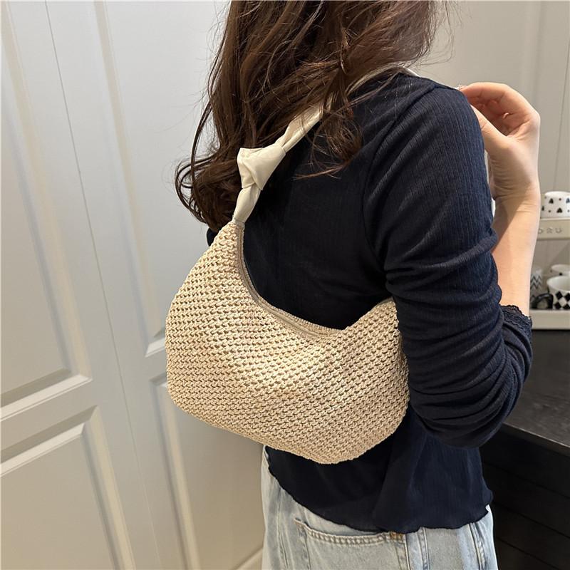 Fashion woven bag women's 2025 new casual straw shoulder bag Mori beach casual tote bag underarm bag