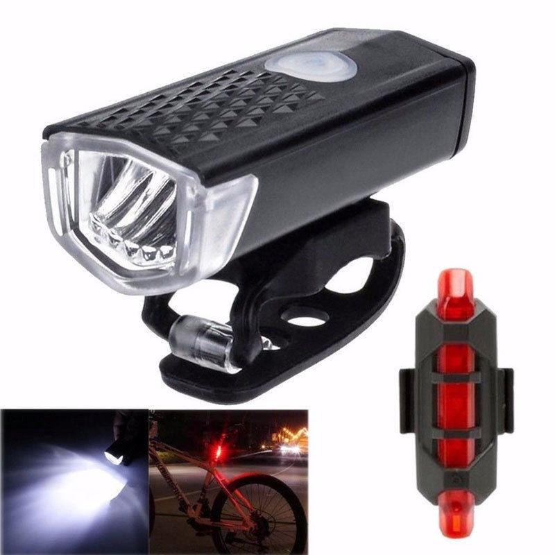 Bicycle Lights USB LED Rechargeable Set Mountain Cycle Front Back Headlight