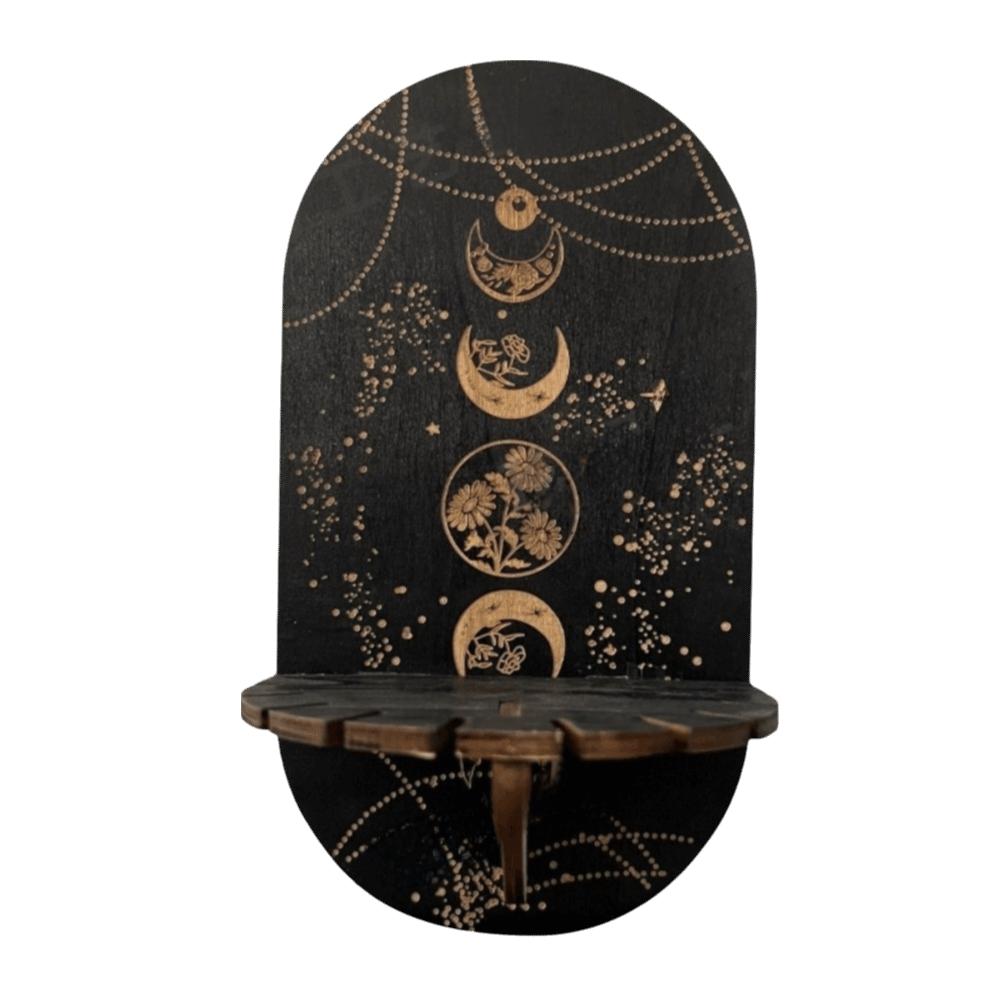 Gothic Wooden Wall Mounted Shelf Sun Moon Butterfly Wall Storage Rack Hanging Design 2D Printed Wall Decoration Bedroom